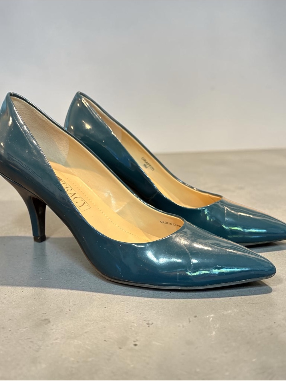 Ellen Tracy Teal Patent Pointed-Toe Pumps